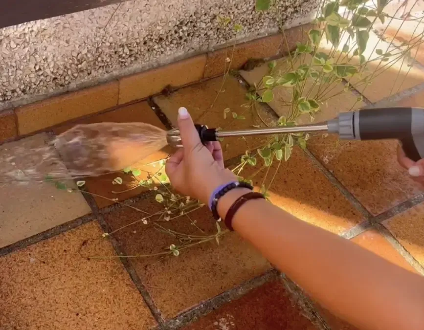 Qinux WaterBlitz rinsing a patio surface